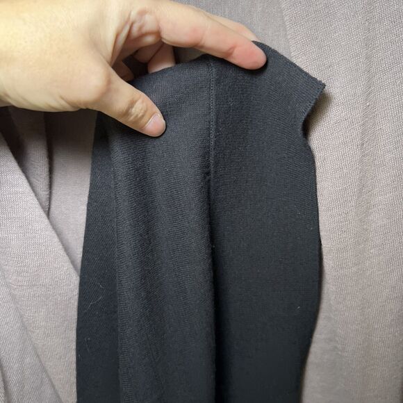 Drape Front Open Cardigan Sweater Wrap Women M/L Tan Black Colorblock Waterfall - Picture 4 of 10